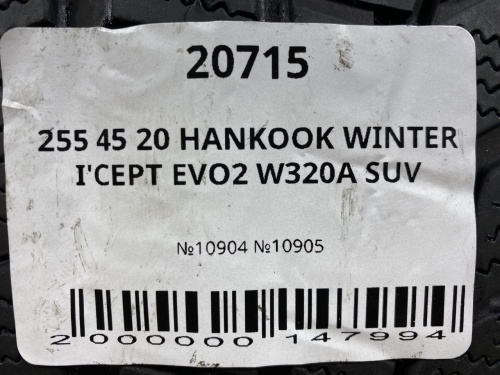 255 45 20 HANKOOK WINTER I'CEPT EVO2 W320A SUV